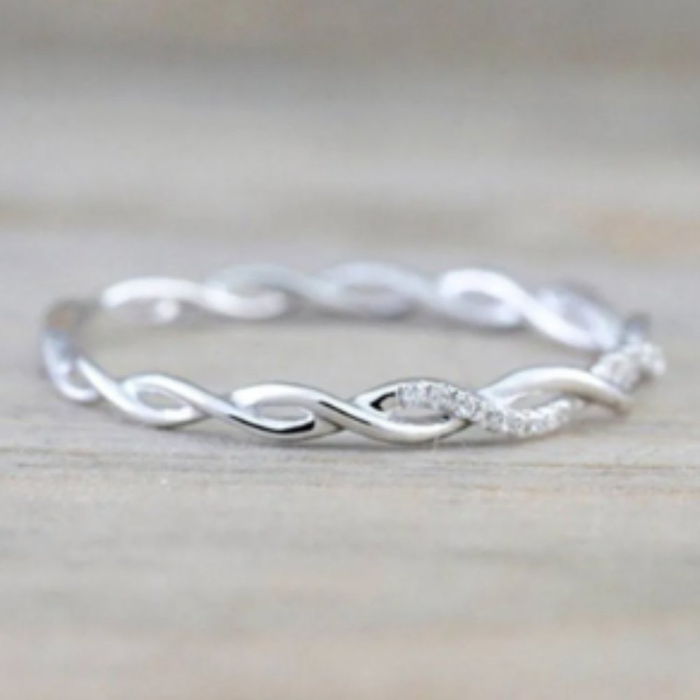 Twisted Rope inlaid cubic zircon ring (silver or gold)